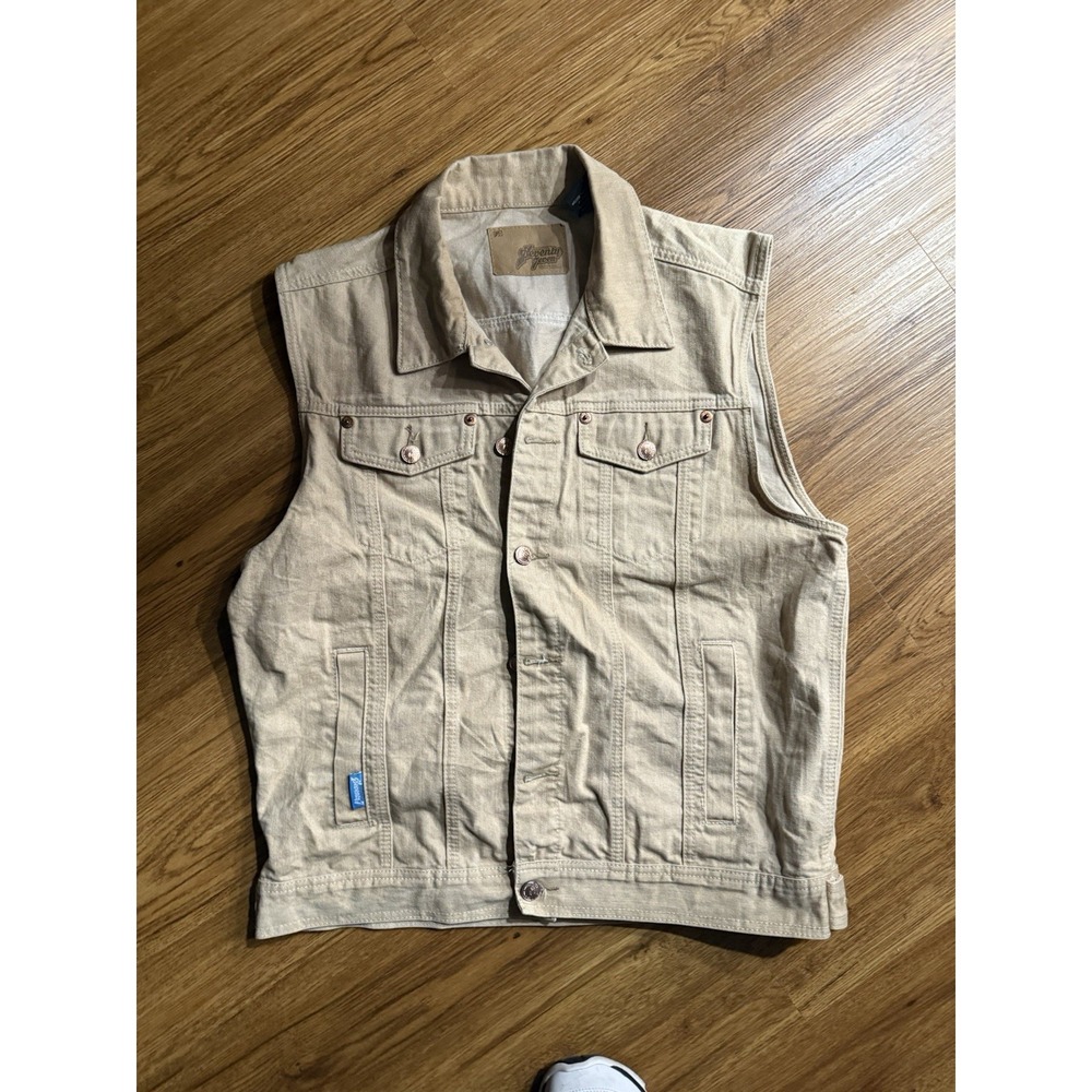 Seventy 7even Denim Vest Men Large Tan Button Up